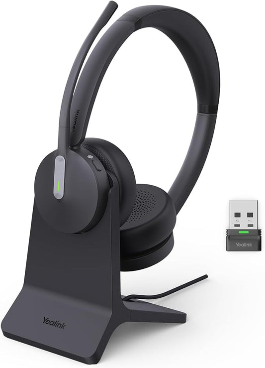 Yealink BH70 with Stand Wireless Bluetooth Headset with Microphone for Work, up to 35h Talking Battery Life, 3 Noise Cancellation Mics, Teams Certified, ≤90min Fast Charging, NO Power Adapter Needed