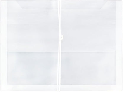 JAM PAPER Plastic Expansion Envelopes with Elastic Band Closure - Letter Booklet - 9 3/4 x 13 with 2.5 Inch Expansion - Clear - 12/Pack