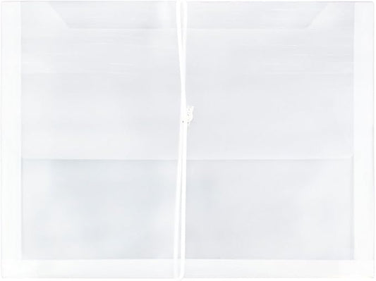 JAM PAPER Plastic Expansion Envelopes with Elastic Band Closure - Letter Booklet - 9 3/4 x 13 with 2.5 Inch Expansion - Clear - 12/Pack