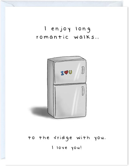 ALY LOU Funny Anniversary Card for Her Him/Husband Boyfriend/Girlfriend Wife/Sarcastic Birthday Greeting Card (Romantic Walks to The Fridge ...)