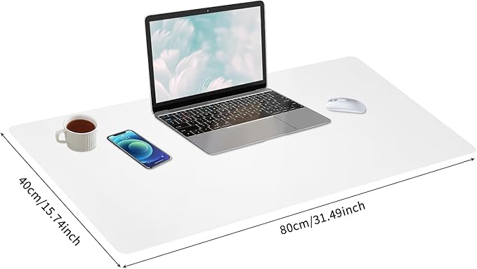 Leather Desk Pad, Large Mouse Pad, Non-Slip Desk Mat, Leather Desk Blotter, Computer Desk Pad, Waterproof Keyboard Pad for Home Office and Decor - White (31.5×15.7 Inches)