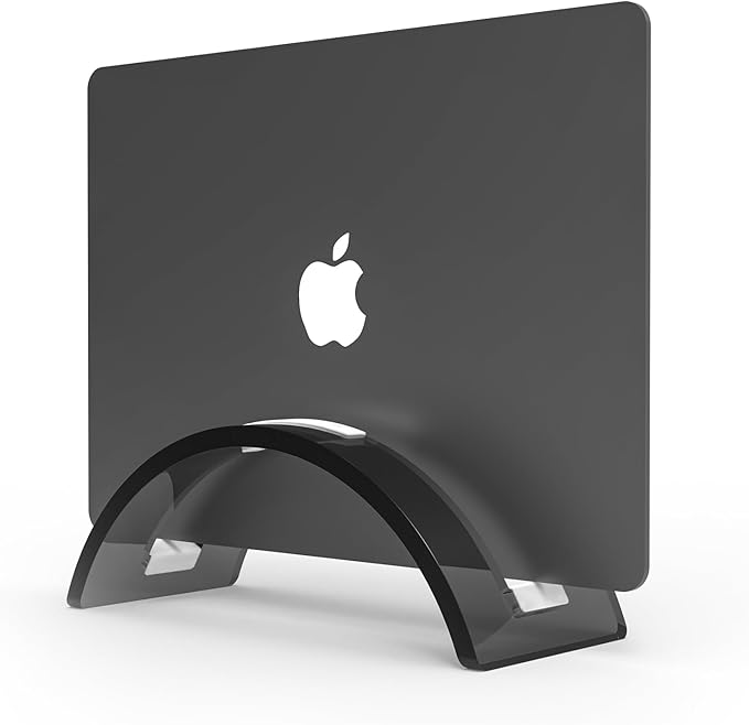 Black Acrylic Vertical Laptop Stand, Premium Transparent Desktop Notebook Dock, Space-Saving Vertical Laptop Holder for MacBook, IPAD, Book