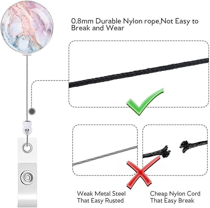 Retractable ID Badge Holder Nurse Badge Reels with Clip Name Card Holders for Office Worker Doctor Nurse (Marble 4-1)
