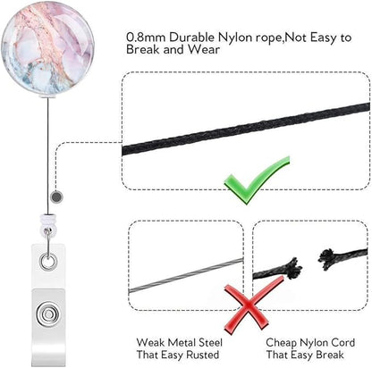 Retractable ID Badge Holder Nurse Badge Reels with Clip Name Card Holders for Office Worker Doctor Nurse (Marble 4-1)