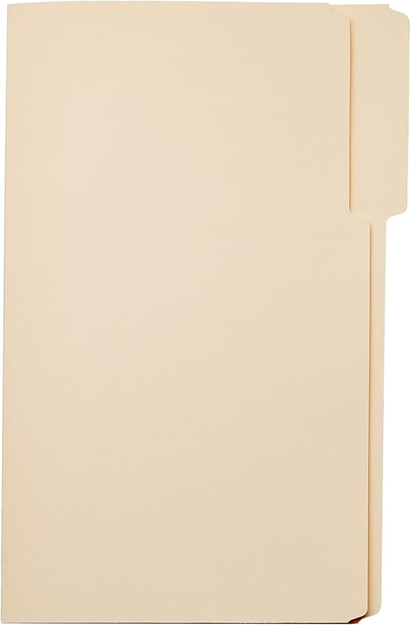 Amazon Basics Sturdy Manila File Folders, 1/3 Tabs in Assorted Positions for Filing, Legal Size, 8.5 x 14 inch - Pack of 100
