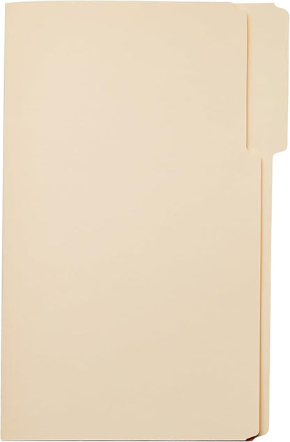 Amazon Basics Sturdy Manila File Folders, 1/3 Tabs in Assorted Positions for Filing, Legal Size, 8.5 x 14 inch - Pack of 100