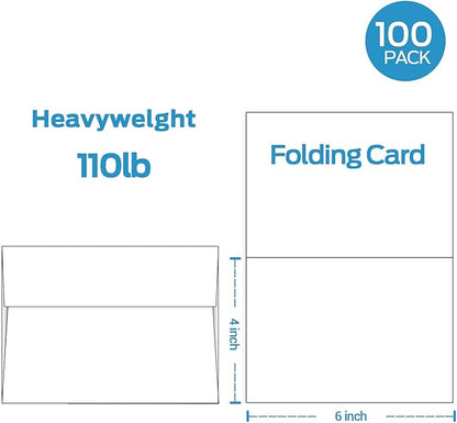 Blank White Cards and Envelopes 100 Pack, Ohuhu 4 x 6 Heavyweight Folded Cardstock and A4 Envelopes for DIY Greeting Cards, Wedding, Birthday, Invitations, Thank You Cards & All Occasion
