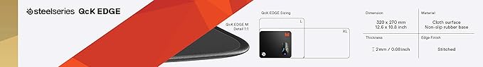 SteelSeries QcK Gaming Mouse Pad - Medium Stitched Edge Cloth - Extra Durable - Optimized For Gaming Sensors - Black