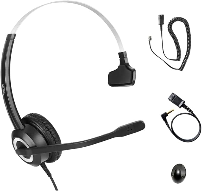 Phone Headset Noise Cancelling Mic RJ9 U10P Bottom Cable Compatible with Polycom VVX, Mitel, Shoretel, Nortel (Avaya) Phones