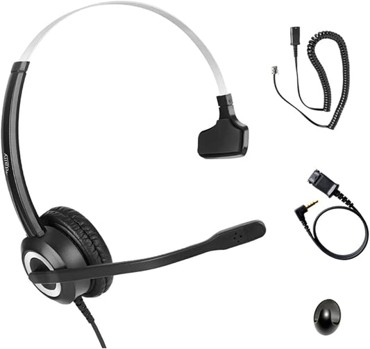 Phone Headset Noise Cancelling Mic RJ9 U10P Bottom Cable Compatible with Polycom VVX, Mitel, Shoretel, Nortel (Avaya) Phones
