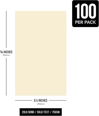 Cream Pastel Colored Menu Paper - 8.5" x 14" (Legal Size) - For Documents, Announcements, Menus Arts and Crafts | Bulk Pack of 100 Sheets