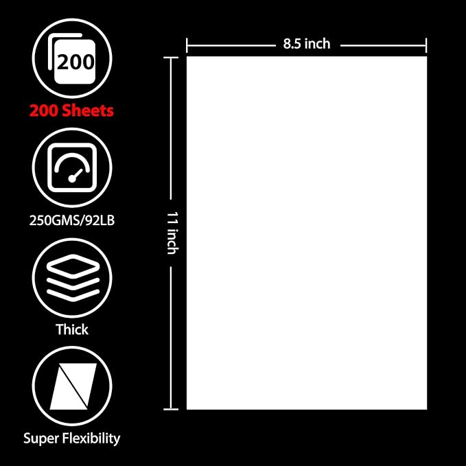 200 Sheets White Cardstock 8.5” x 11”, 92lb/250gsm Card Stock, Thick Card Stock Paper, Heavy Cardstock Paper for Printer, Resume, Scrapbooks, Art, Crafts, Business Cards