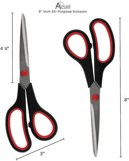 Acurit 8" Multipurpose Comfort Grip Stainless Steel Office Scissors - Right or Left Hand Scissors for Office Use – Rust and Wear-Resistant Blades, Precise Cuts for Mixed Media Crafts