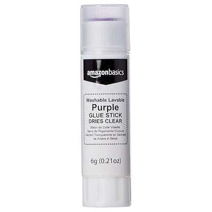 Amazon Basics Purple Washable School Glue Sticks, Dries Clear, 0.21 oz Stick, 4-Pack