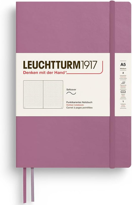 LEUCHTTURM1917 - Notebook Softcover Medium A5-123 Numbered Pages for Writing and Journaling - Thinking Ahead (Dotted Paper, Dusty Rose)