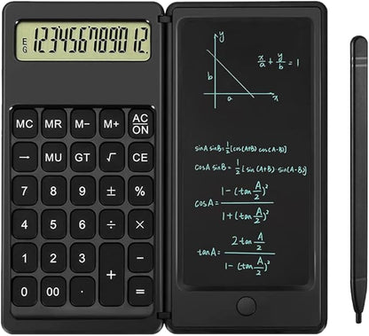 Desk Calculator, Desktop Small Calculator with Writing Notepad, Basic 4-Function Math Large Button Calculator, School Supplies for Kids, Middle/High School Students (Black)