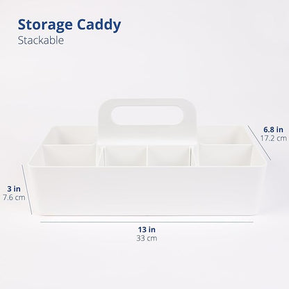 BLUE GINKGO Stackable Organizer Caddy – Korean-Made Portable Tote for Bathroom, Office, Crafts, or School Supplies (Long Rectangle, White)