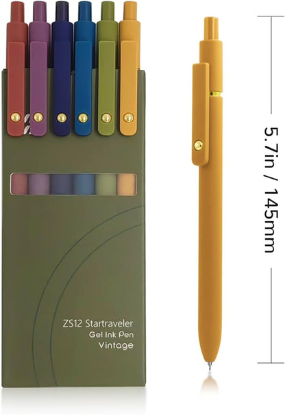 Gel Pens, 6 Pcs 0.5mm Fine Point Smooth Writing Pens Cute Pens, High-End Series Black Ink Pens for Journaling Note Taking, School Office Supplies for Women Men (6 Pcs Gold Vintage)