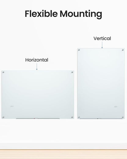 VUSIGN Glass Whiteboard 48" x 72" Magnetic Dry Erase for Office School, Home, Frameless Mounting, Includes 4 Magnets, 2 Markers and 1 Erasers