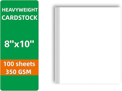 100 Sheets White Cardstock Thick Paper - Blank Heavy Weight 350gsm Cover Card Stock for Invitations,Stationery Printing,Scrapbooking,Crafts,DIY Cards, Paper Crafting (8x10 Inches)
