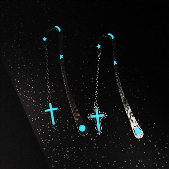 2 Pack Vintage Feather Bookmark, Unique Glow in The Dark Bookmark Gift, Birthday Gifts Teacher Christmas Gifts for Women Christmas Stocking Stuffers(Dragon & Cross)