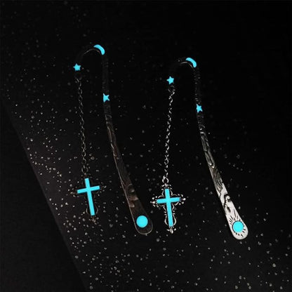 2 Pack Vintage Feather Bookmark, Unique Glow in The Dark Bookmark Gift, Birthday Gifts Teacher Christmas Gifts for Women Christmas Stocking Stuffers(Dragon & Cross)