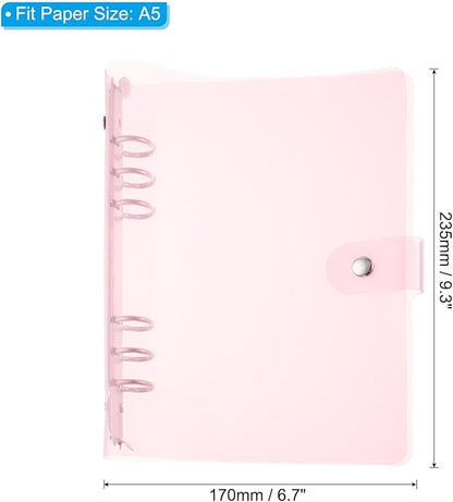 PATIKIL A5 Clear Binder Cover, Soft PVC Loose Leaf Binder Protector Refillable Notebook Shell with Snap Button Closure for DIY Meeting Notebook Folder, Pink