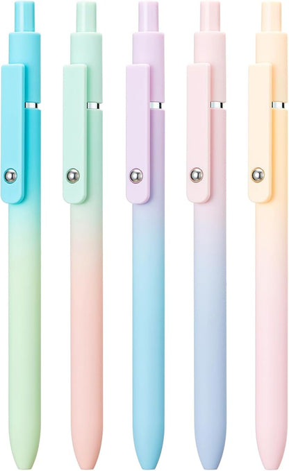 5PCS Retractable Gel Pens Set, Quick Dry Black Ink Fine Point Soft Touch Roller Ball Gel Ink Pen for Smooth Writing (Aurora Color)