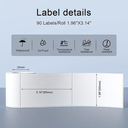 CLABEL Upgrade Thermal Label 6 Roll 1.96" x 3.14" for 221B/220B/230B Label Maker, 50x80 Sticker Labels,Waterproof, Oil-Proof, Anti-frictional