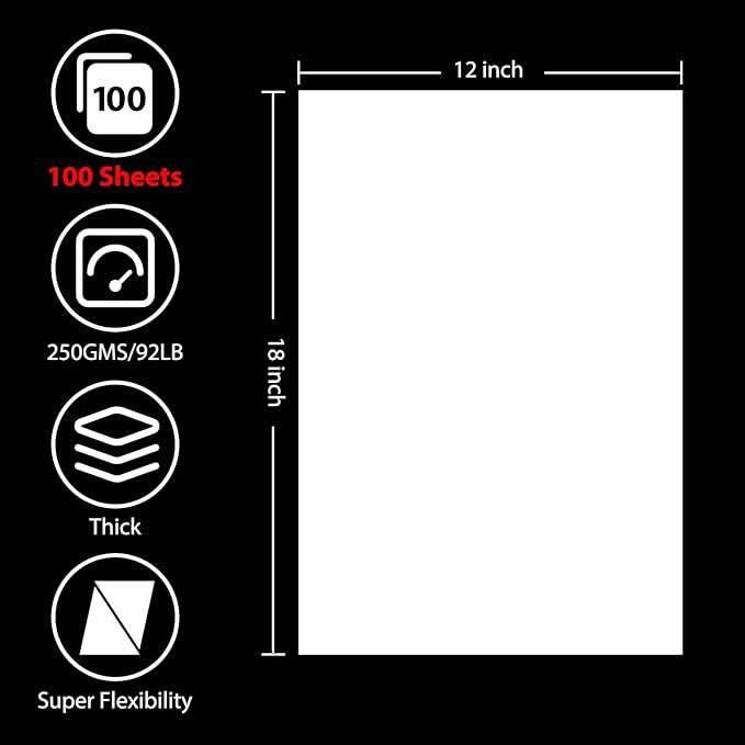 100 Sheets White Cardstock 12” x 18”, 92lb/250gsm Black Card Stock, Thick Card Stock Paper, Heavy Cardstock Paper for Printer, Resume, Scrapbooks, Art, Crafts, Business Cards