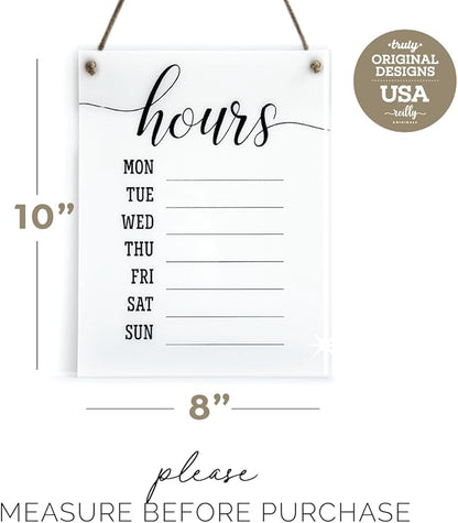Reilly Originals Dry Erase Elegant Store Hours Sign with Rope ~ Marker NOT Included ~ 8x10 Inches
