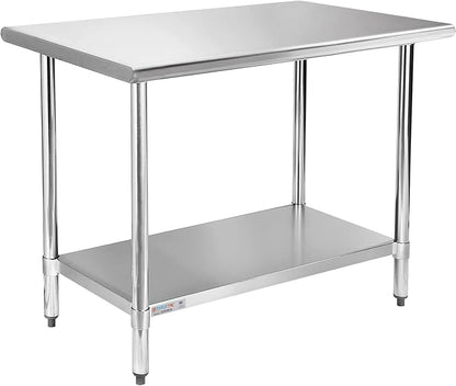 STABLEINK NSF Stainless Steel Table, 30 x 48 Inches Metal Prep & Work Table with Adjustable Undershelf, for Commercial Kitchen, Restaurant, Hotel and Garage