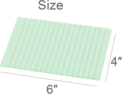 Vanpad Lined Sticky Notes 4X6 in Light Green Ruled Stickies Super Sticking Power Memo Pads Strong Adhesive, 6 Pads/Pack, 45 Sheets/pad