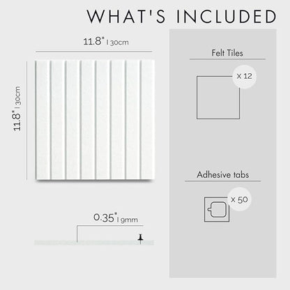 Large Cork Boards for Walls Black Felt Board Alternative - Slat Wall Paneling, Felt Bulletin Board Tiles for Office Decor, Push pin Board Office Wall Organizer -12-Pack (Milky White)