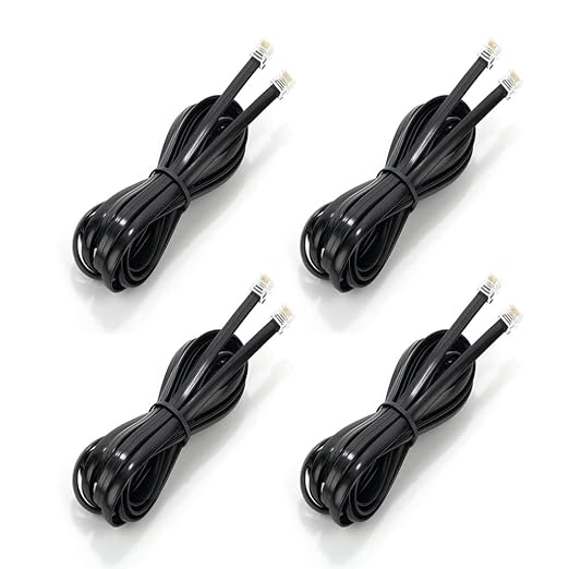 10 FT - 4 Pack Phone Extension Cord, Telephone Cable with Standard RJ11 Plug (6P4C), Black, for Landline Telephones, Fax, Modems, Answering Machines