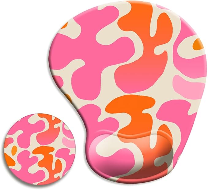 DOOKE Ergonomic Mouse Pad with Wrist Support and Coaster,Mouse Pads with Non-Slip PU Base for Home Office Working Studying Easy Typing & Pain Relief Leopard Print