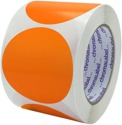 ChromaLabel 3 Inch Round Label Permanent Color Code Dot Stickers, 500 Labels per Roll, Orange