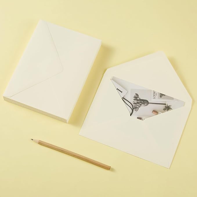 50 Pack A6 Envelopes for 4 x 6 Greeting Cards, Birthday Party, Photos, Baby Shower and Wedding Invitation Cards, 6 1/2 x 4 3/4 Inches (Cream Color)
