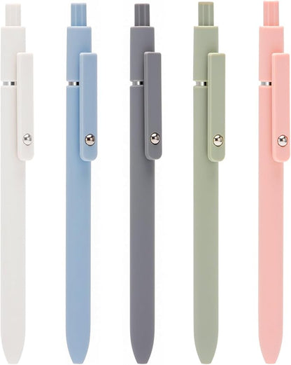 5PCS Retractable Gel Pens Set, Quick Dry Black Ink Fine Point Roller Ball Gel Ink Pen for Smooth Writing (Morandi Color)