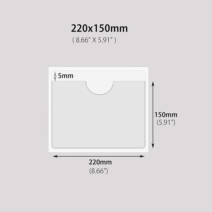 Adhesive Clear Pockets,Self Adhesive Clear Label Pockets Adhesive Card Folder Plastic Pockets Holders Sleeves for Index Cards Planners Cabinet Shelves Photo Cd,10Pieces(220x150mm)