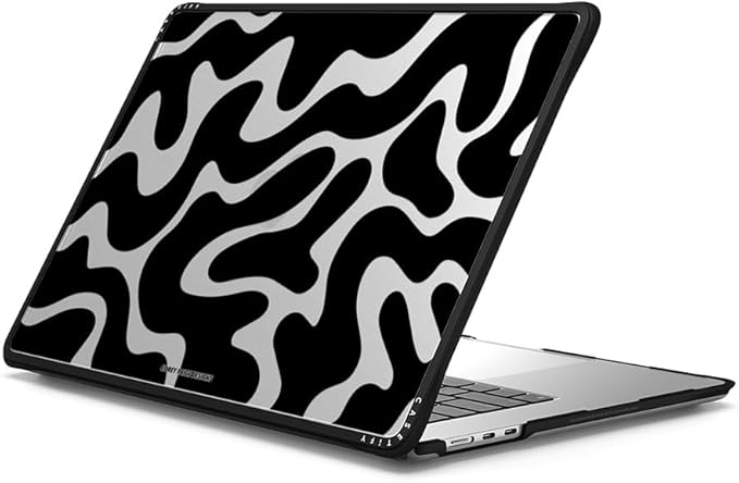 CASETiFY Impact MacBook Air 15" (2023/2024) Case [Enhanced Protective Corner Design/Ventilation Cutouts/Anti-Slip Grip] - Black Abstract Shapes - Clear Black