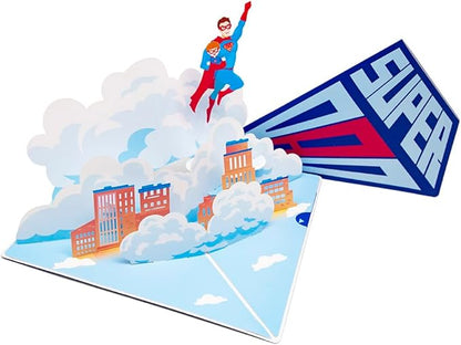 Happy Fathers Day Pop Up Card, Handcrafted 3D Super Dad Greeting Cards from Wife, Daughter, Son, Kids for Father, Husband, Grandfather, All Occasion.