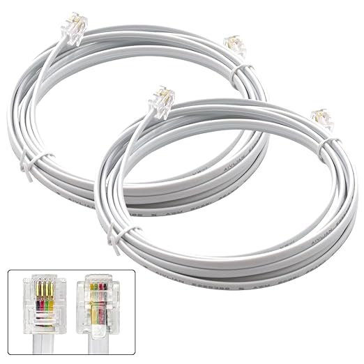 Phone Cable 10 Feet Telephone Line Cord with RJ11 6P4C Connectors for Landline Phone, Fax Machine and Modem, for Both in-Wall and Out-Wall Using, White, 2 Pack, AV04215