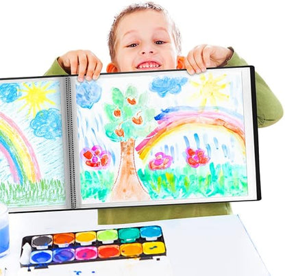 Dunwell 11x14 Portfolio Binder (Black, Horizontal), Presentation Book with 24 Pockets, Large 11 x 14 Art Portfolio Folder, Acid-Free Poly Cover and Sleeves