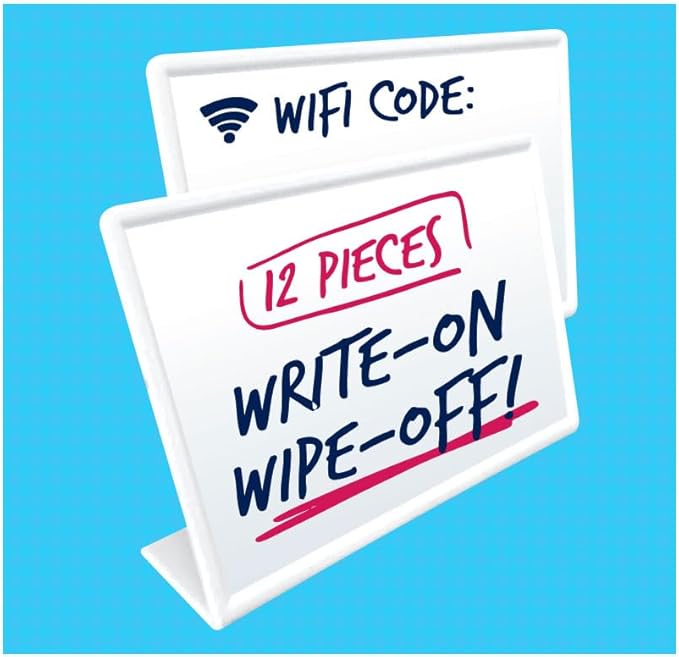 Trainers Warehouse Heavy Duty Premium Mini Dry-Erase Reusable Table Signs (12 per box) | Name Cards for Desks, Shelves & Display Tables | 3" x 4.5"