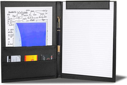Office Clipboard Padfolio Binder 19" X 13"- A4 Foldable File Clip Portfolio Folder Document Organizer Writing Pad Business Card Holder - Magnetic PU Leather Conference Desk Pad with Pen Holder