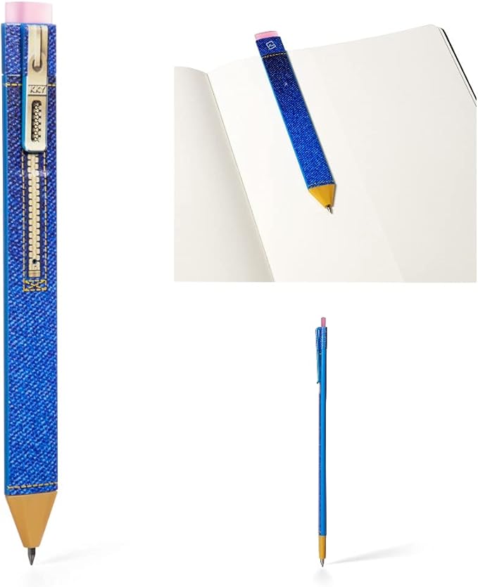 Pen Bookmark | Erasable Ballpoint Gel Pen and Bookmark 3-in-1 | Ink Novelty Pen with Eraser | Page Marker | Book Marker | Page Holder Clip | Stationery Gift Idea for Reader and Writer (Jeans)