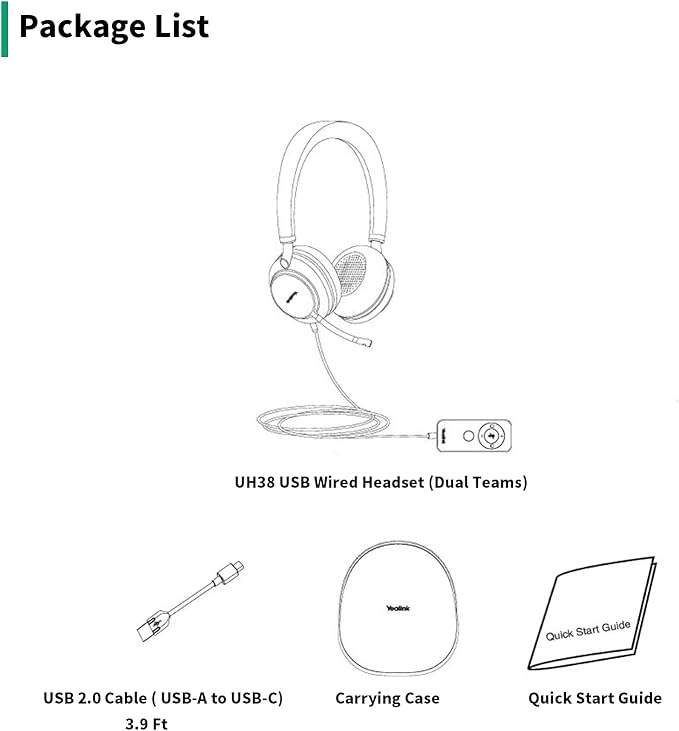 Yealink USB Headset UH38, Wired Softphone Headset Teams Certified with Microphone,in Line Controls Built in Bluetooth, Connect to PC/Laptop/Mac/Tablet/Cell Phone (USB-A)