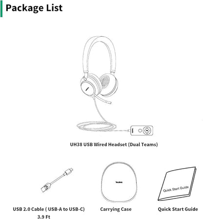 Yealink USB Headset UH38, Wired Softphone Headset Teams Certified with Microphone,in Line Controls Built in Bluetooth, Connect to PC/Laptop/Mac/Tablet/Cell Phone (USB-A)