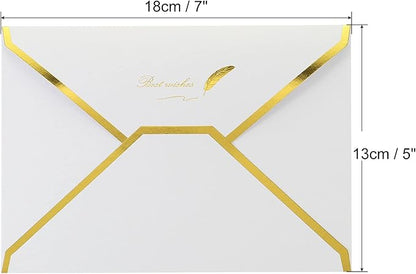 PATIKIL V Flap Envelopes, 10 Pack 7 x 5'' Luxury Style Gold Border Greeting Card Envelope for Invitations Weddings, White